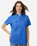 Columbia 212473 Women's PFG Bahama Short Sleeve Shirt - Vivid Blue - model front