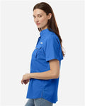 Columbia 212473 Women's PFG Bahama Short Sleeve Shirt - Vivid Blue - model side