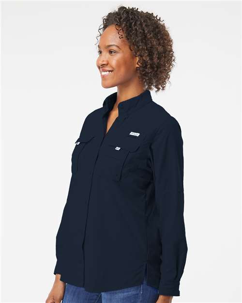 Columbia 212474 Women's PFG Bahama Shirt - Collegiate Navy - model side