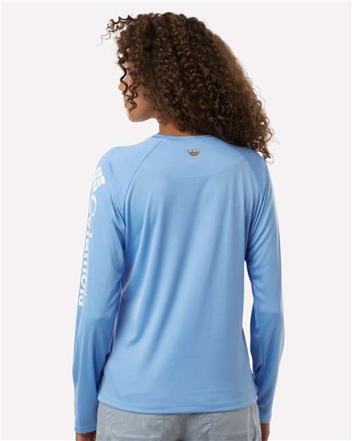 Columbia 212485 Women's PFG Tidal Tee II Long Sleeve - White Cap/ White - model back