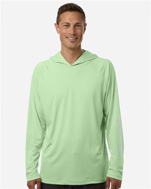 Columbia 212482 Men's PFG Terminal Tackle Hooded Long Sleeve T-Shirt - Key West/ Cool Grey - model front