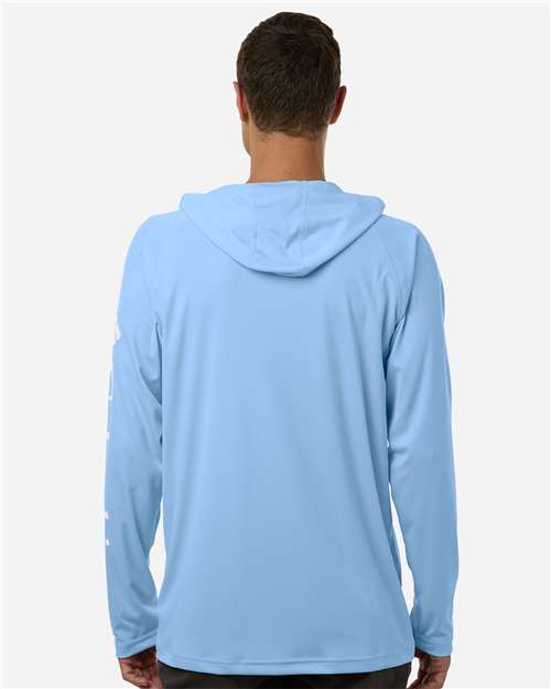 Columbia 212482 Men's PFG Terminal Tackle Hooded Long Sleeve T-Shirt - White Cap/ White - model back