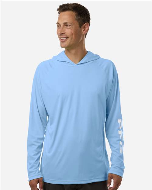 Columbia 212482 Men's PFG Terminal Tackle Hooded Long Sleeve T-Shirt - White Cap/ White - model front