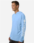 Columbia 212482 Men's PFG Terminal Tackle Hooded Long Sleeve T-Shirt - White Cap/ White - model side