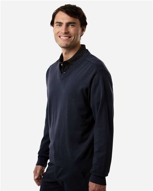 Devon & Jones DG445 Men's New Classics V-Neck Sweater - Navy - model side