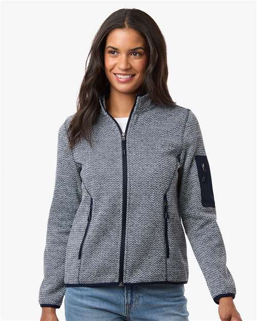 North End NE730W Women's Jasper Full-Zip Fleece Jacket - Classic Navy/ White - model front