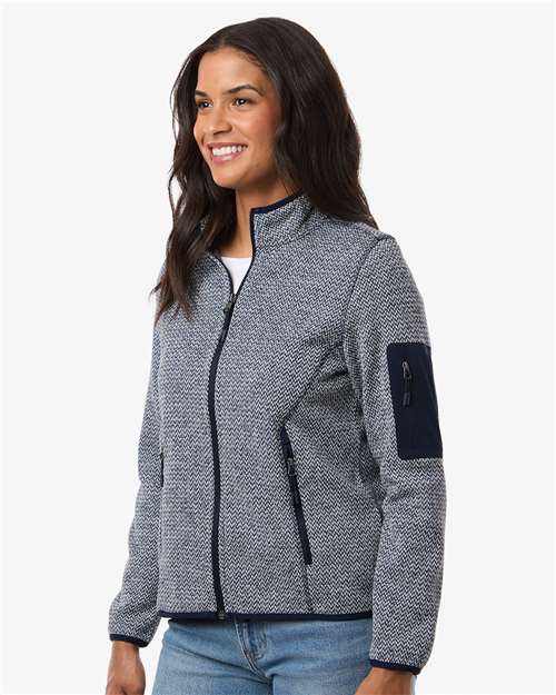 North End NE730W Women's Jasper Full-Zip Fleece Jacket - Classic Navy/ White - model side