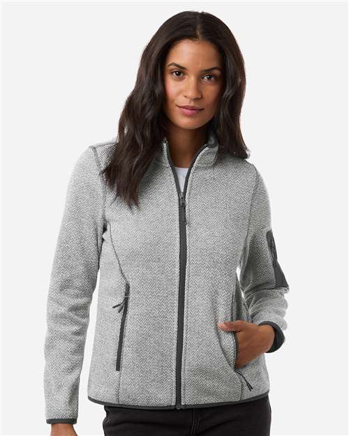 North End NE730W Women's Jasper Full-Zip Fleece Jacket - Grey/ White - model front