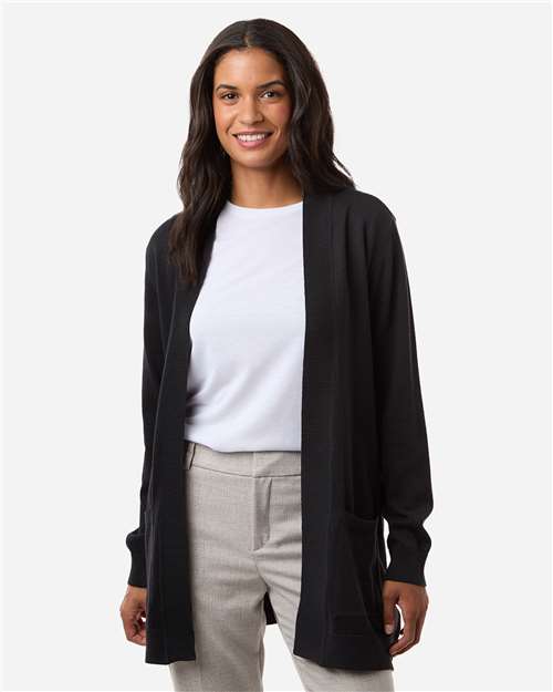 Devon & Jones DG447W Women's New Classics Open Cardigan Sweater - Black - model front
