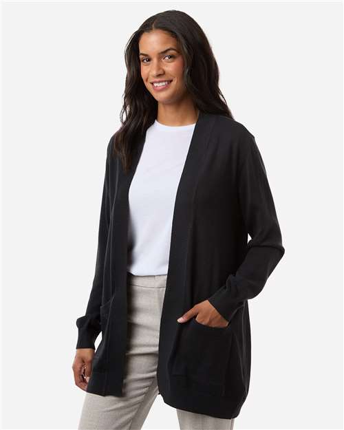 Devon & Jones DG447W Women's New Classics Open Cardigan Sweater - Black - model side