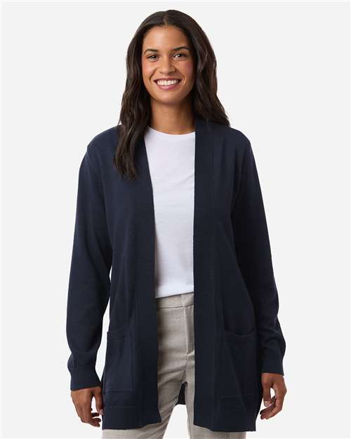 Devon & Jones DG447W Women's New Classics Open Cardigan Sweater - Navy - model front