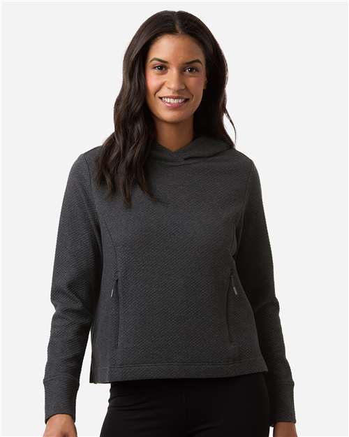 North End NE729W Women's Spirit Textured Hooded Pullover - Black Heather - model front