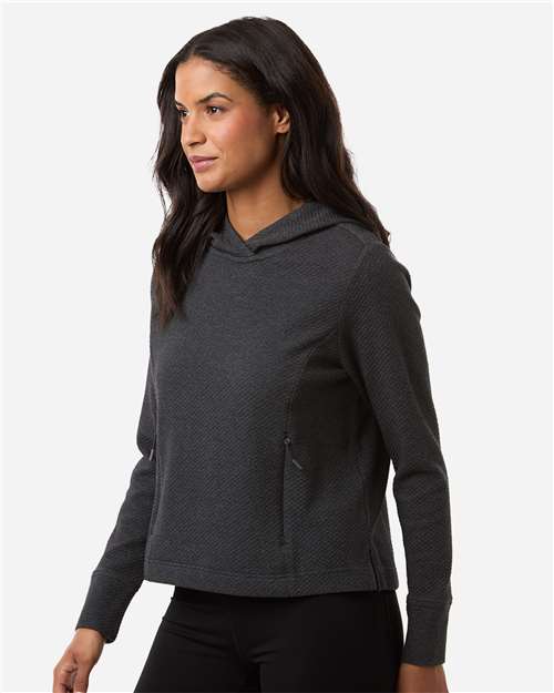North End NE729W Women's Spirit Textured Hooded Pullover - Black Heather - model side