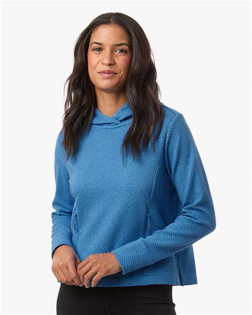 North End NE729W Women's Spirit Textured Hooded Pullover - Light Nautical Blue Heather - model front