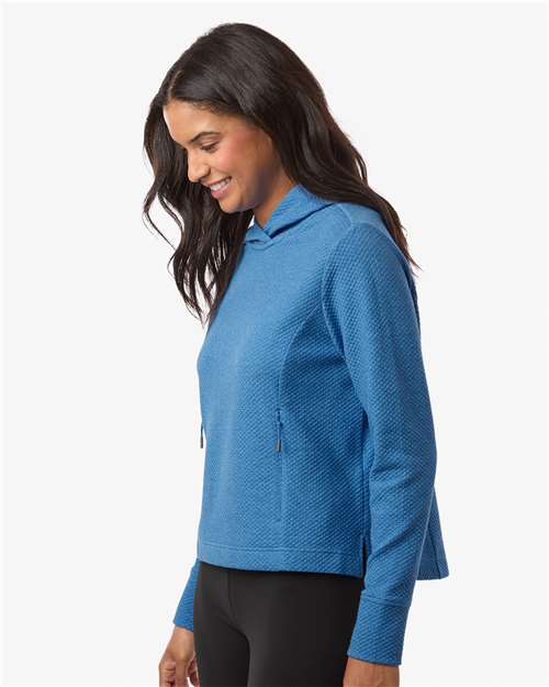 North End NE729W Women's Spirit Textured Hooded Pullover - Light Nautical Blue Heather - model side