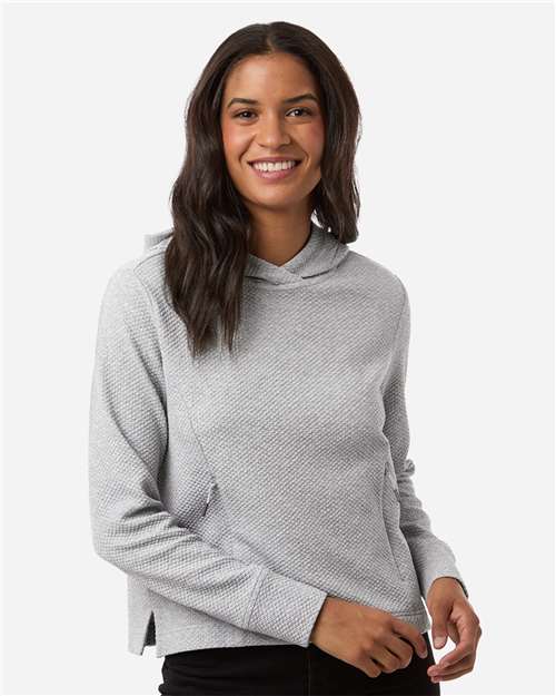 North End NE729W Women's Spirit Textured Hooded Pullover - Platinum Heather - model front