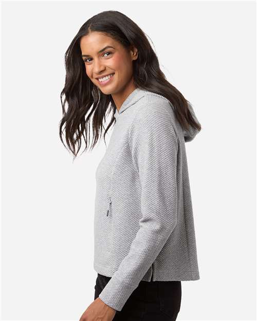 North End NE729W Women's Spirit Textured Hooded Pullover - Platinum Heather - model side