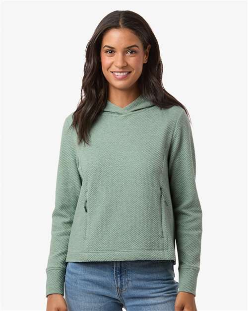 North End NE729W Women's Spirit Textured Hooded Pullover - Sage Green Heather - model front