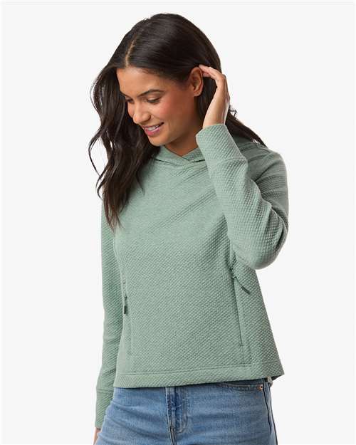 North End NE729W Women's Spirit Textured Hooded Pullover - Sage Green Heather - model side