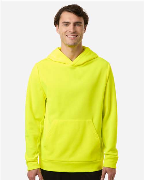 Team 365 TT400 Unisex Squad Hooded Tech Fleece Pullover - Safety Yellow - model front