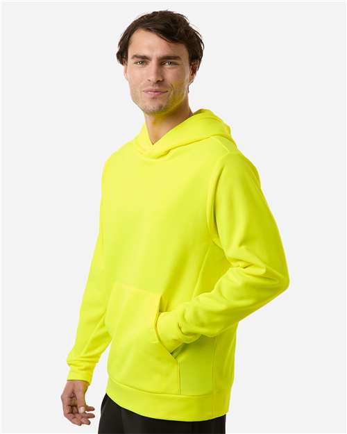 Team 365 TT400 Unisex Squad Hooded Tech Fleece Pullover - Safety Yellow - model side