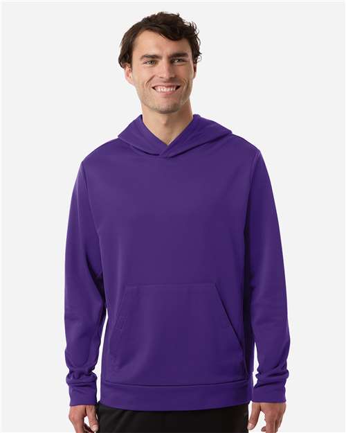 Team 365 TT400 Unisex Squad Hooded Tech Fleece Pullover - Sport Purple - model front