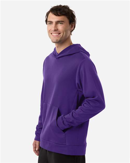 Team 365 TT400 Unisex Squad Hooded Tech Fleece Pullover - Sport Purple - model side