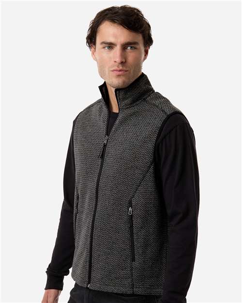 North End NE731 Men's Jasper Jacquard Fleece Vest - Black/ Grey - model side