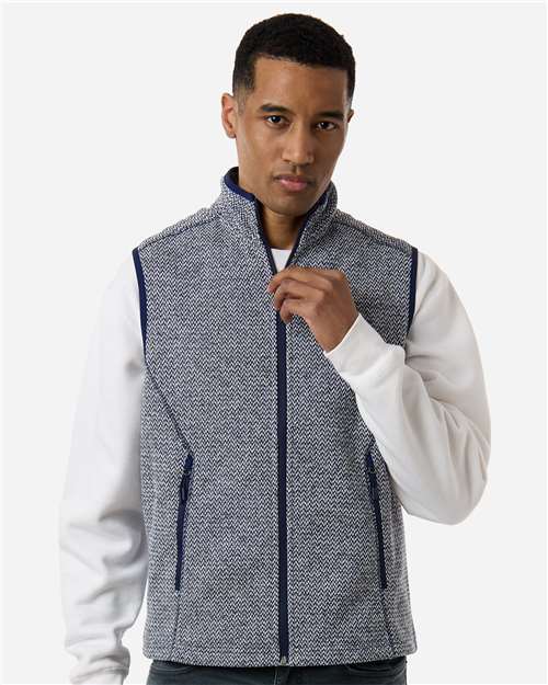 North End NE731 Men's Jasper Jacquard Fleece Vest - Classic Navy/ White - model front