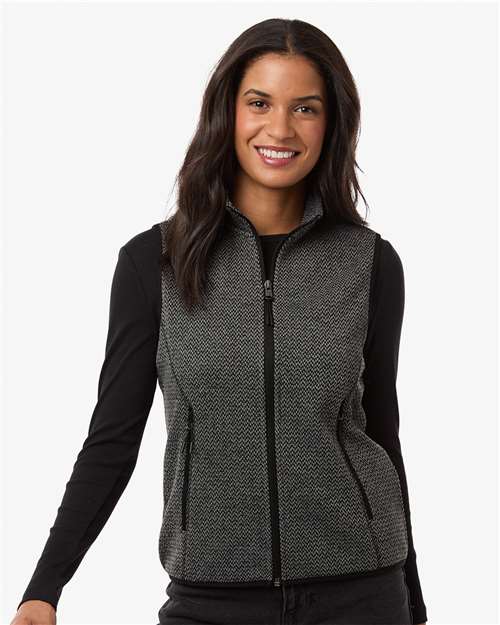 North End NE731W Women's Jasper Jacquard Fleece Vest - Black/ Grey - model front