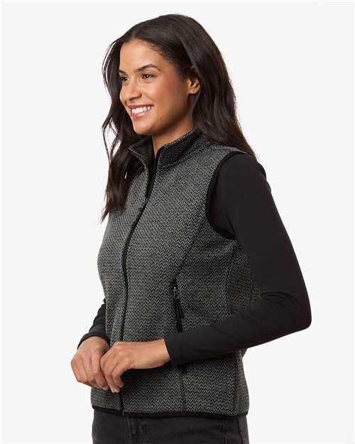 North End NE731W Women's Jasper Jacquard Fleece Vest - Black/ Grey - model side