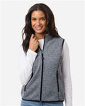 North End NE731W Women's Jasper Jacquard Fleece Vest - Classic Navy/ White - model front