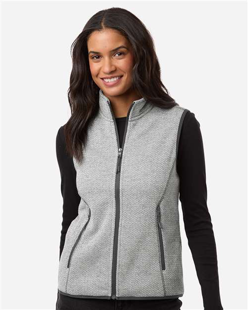 North End NE731W Women's Jasper Jacquard Fleece Vest - Grey/ White - model front