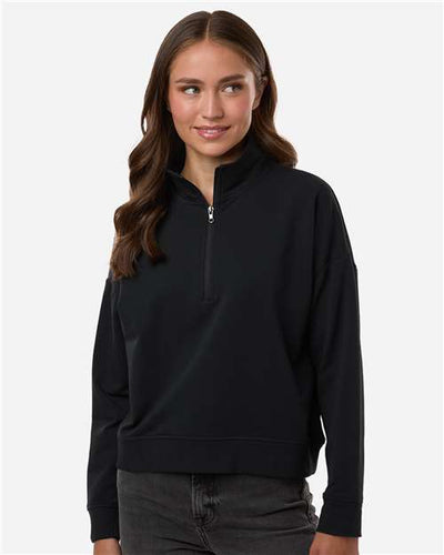 Independent Trading Co. EXP15WPQ Women's Perform Quarter-Zip Pullover - Black - model front