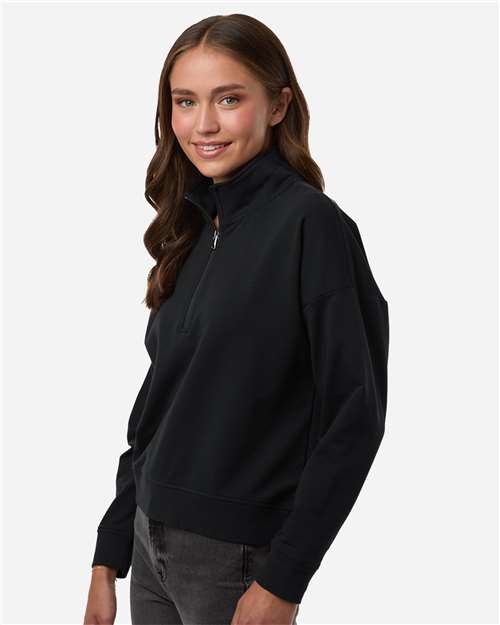 Independent Trading Co. EXP15WPQ Women's Perform Quarter-Zip Pullover - Black - model side