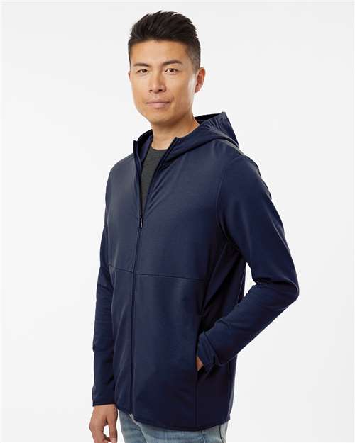 Independent Trading Co. EXP30PZ Unisex Perform Full-Zip Hooded Sweatshirt - Classic Navy - model side