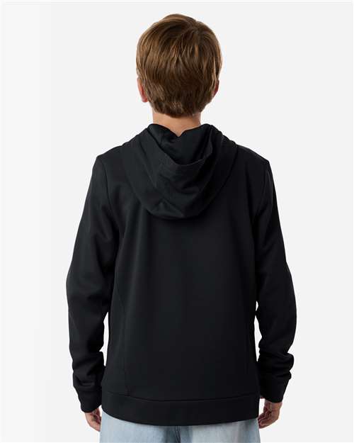 Team 365 TT400Y Youth Squad Hooded Tech Fleece Pullover - Black - model back