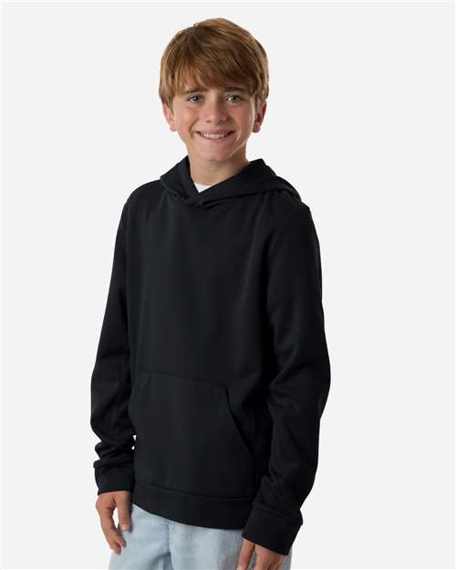 Team 365 TT400Y Youth Squad Hooded Tech Fleece Pullover - Black - model side