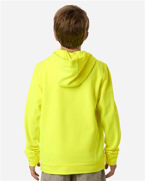 Team 365 TT400Y Youth Squad Hooded Tech Fleece Pullover - Safety Yellow - model back