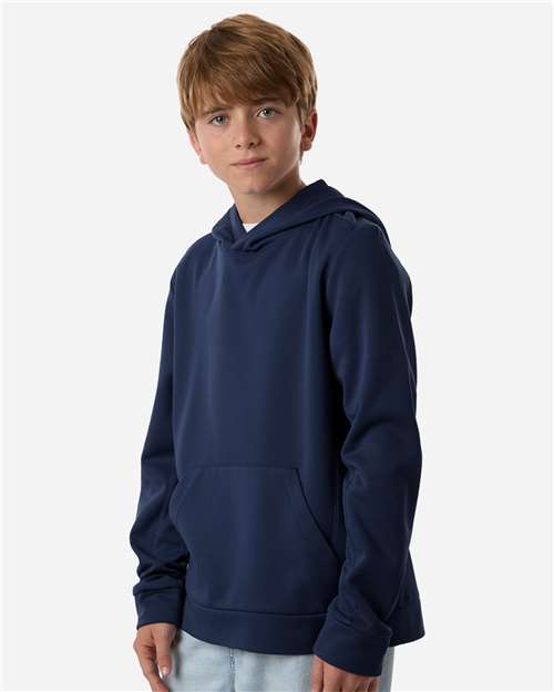 Team 365 TT400Y Youth Squad Hooded Tech Fleece Pullover - Sport Dark Navy - model side