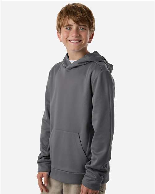 Team 365 TT400Y Youth Squad Hooded Tech Fleece Pullover - Sport Graphite - model side