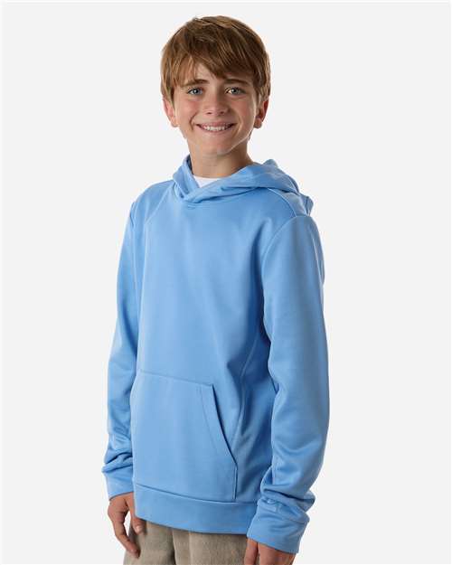 Team 365 TT400Y Youth Squad Hooded Tech Fleece Pullover - Sport Light Blue - model side