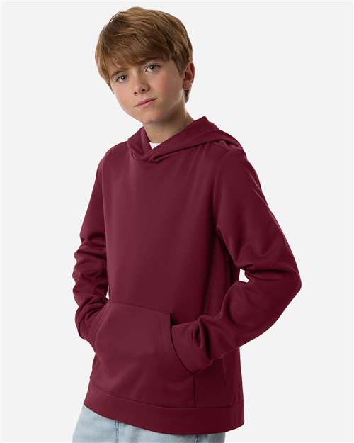 Team 365 TT400Y Youth Squad Hooded Tech Fleece Pullover - Sport Maroon - model side