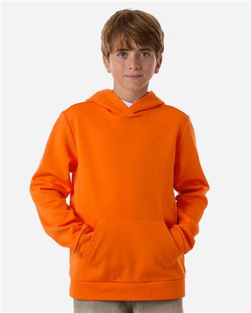 Team 365 TT400Y Youth Squad Hooded Tech Fleece Pullover - Sport Orange - model front