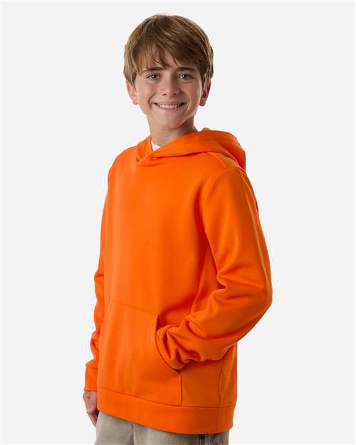 Team 365 TT400Y Youth Squad Hooded Tech Fleece Pullover - Sport Orange - model side