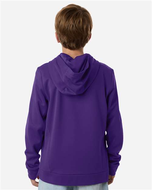 Team 365 TT400Y Youth Squad Hooded Tech Fleece Pullover - Sport Purple - model back