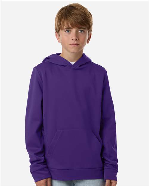 Team 365 TT400Y Youth Squad Hooded Tech Fleece Pullover - Sport Purple - model front
