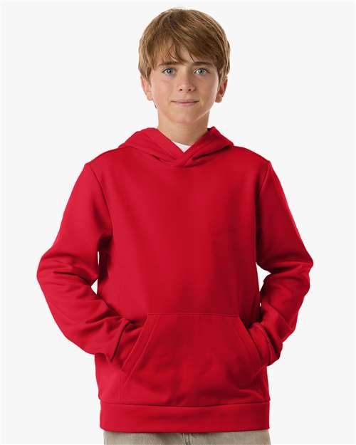 Team 365 TT400Y Youth Squad Hooded Tech Fleece Pullover - Sport Red - model front