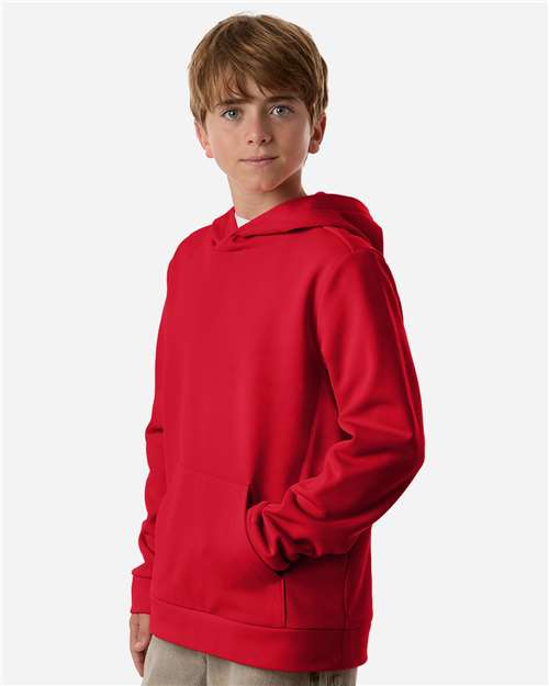 Team 365 TT400Y Youth Squad Hooded Tech Fleece Pullover - Sport Red - model side