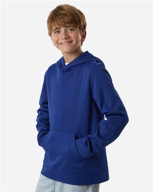 Team 365 TT400Y Youth Squad Hooded Tech Fleece Pullover - Sport Royal - model side